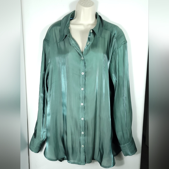 Anthropologie Silky Iridescent Buttondown Shirt Size Extra Large - Picture 5 of 14